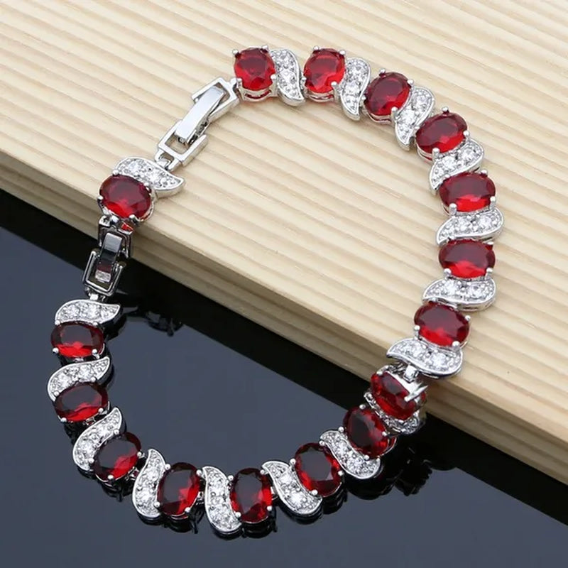 6 Colors Choice Gemstone Beads 925 Silver Jewelry Sets Sapphire Garnet Emerald Topaz Ruby Jewelry Set for Women