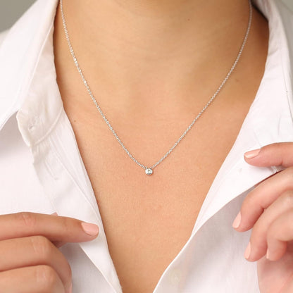 AGS Certified Natural Diamond Dainty Solitaire Bezel Necklace, White Gold 0.15 CTTW Prong Setting on 18" Extendable 14K Gold Chain (H Color, SI1-SI2 Clarity)
