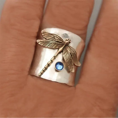 Punk Jewelry with A Unique Steam Victorian Style Twist Ring  Dragonfly Ring September Birthstone Sapphire