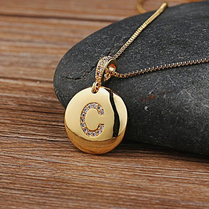 Top Quality 14k Gold Fashion Flash Diamond Exquisite Pendant Venice Box Chain Women Girls Initial Letter Necklace Gold 26 Letters Charm Necklaces Pendants Copper CZ Jewelry Personal Necklace