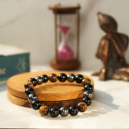 Triple Protection Bracelet - for Protection - Bring Luck and Prosperity - Hematite - Black Obsidian - Tiger Eye - Stone Bracelet