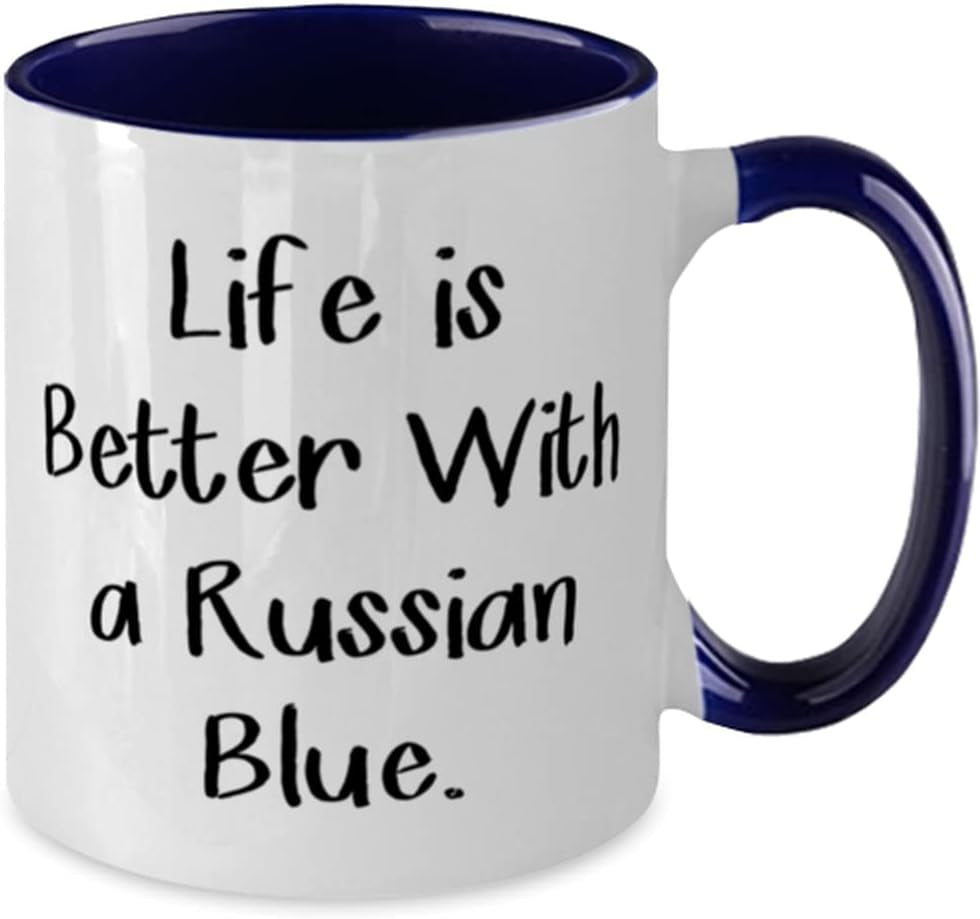 Useful Russian Blue Cat Two Tone 11Oz Mug, Life Is Better, Gifts for Cat Lovers, Present from Friends, Cup for Russian Blue Cat, Funny Russian Blue Cat Mug Gifts, Russian Blue Cat Funny Mug Gifts,
