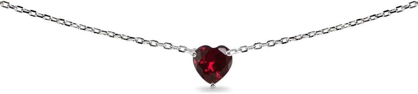 Sterling Silver Heart-Cut Created Ruby Solitaire Choker Necklace for Women, Wife, Girlfriend, Mother