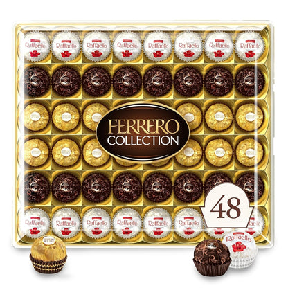 , 48 Count, Premium Gourmet Assorted Hazelnut Milk Chocolate, Dark Chocolate and Coconut Chocolates, Chocolate Gift Box, 18.2 Oz