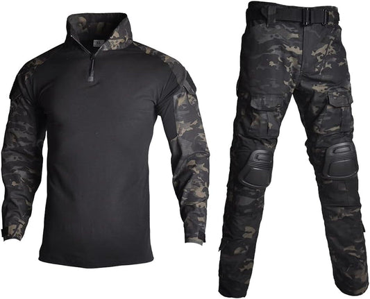 Mens Tactical Military Suits Long Sleeve Rip-Stop Uniforms Combat Shirt and Pants Elbow Knee Pads
