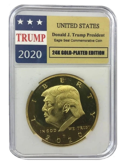 24K Gold-Plated Donald J. Trump 2020 President Eagle Seal W/Display Case Masters Coins - WORLD TIME VISITS