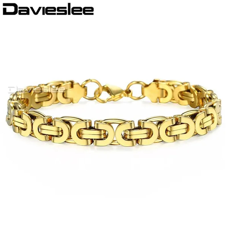 Davieslee Mens Fashion Flat Byzantine Link Silver Tone Stainless Steel Chain Bracelet