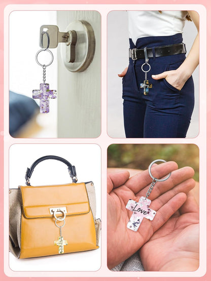 120 Pcs Bible Verse Keychains Christian Key Rings Cross Keychains Inspirational Acrylic Religious Key Rings Floral Bible Verse Jewelry for Women Men
