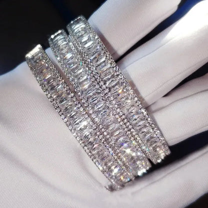 Charm Bracelet Baguette Cut 5A Cubic Zirconia Diamond White Gold Filled Engagement Wedding Bangle for Women Fashion Accessaries 1Pcs