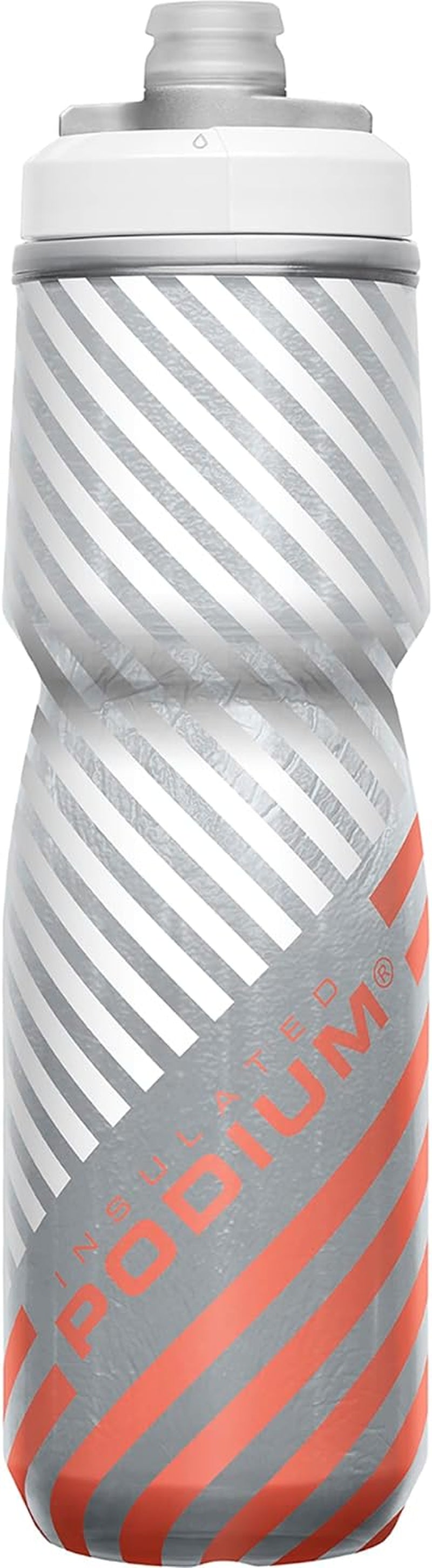 Podium Chill Insulated Bike Water Bottle - Easy Squeeze Bottle - Fits Most Bike Cages - 24Oz, Coral Stripe