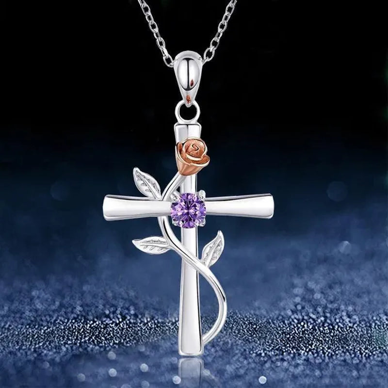 Trendy Flower Cross Necklace for Women Engagement Wedding Accessories Valentine's Day Gift