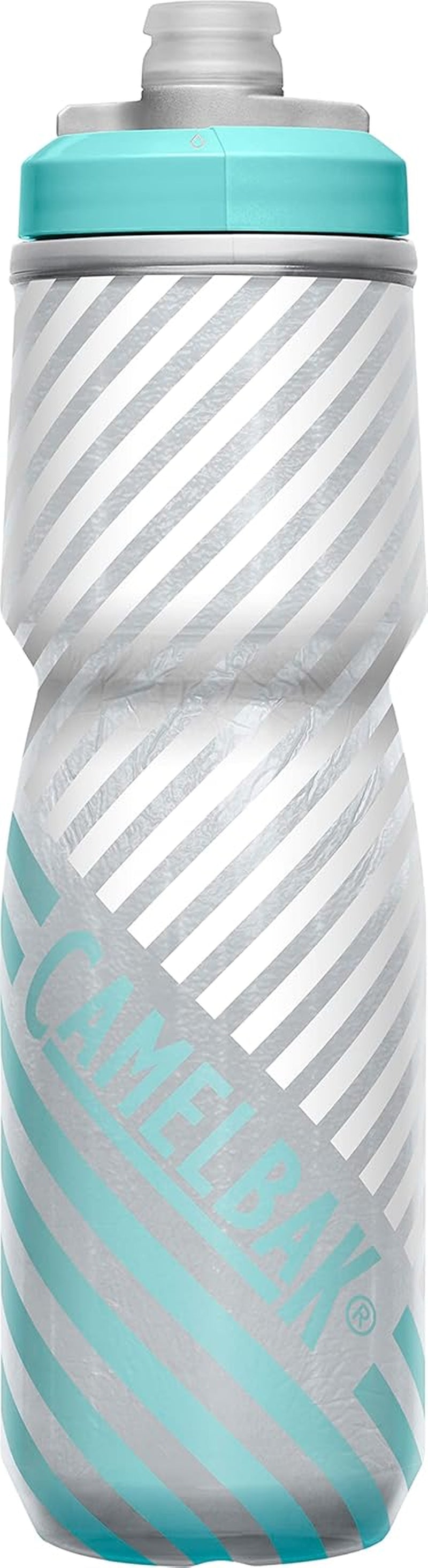 Podium Chill Insulated Bike Water Bottle - Easy Squeeze Bottle - Fits Most Bike Cages - 24Oz, Grey/Teal Stripe - WORLD TIME VISITS