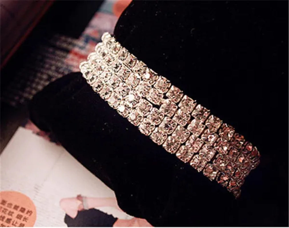 Wholesale 20PCS Stretch Rhinestone Crystal Bracelets Silver Plated CZ Inlay Gift