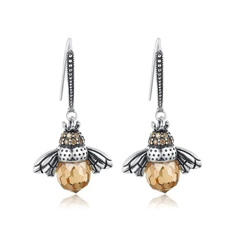Fashion 925 Sterling Silver Queen Bee Crystal Gemstone Cubic Zirconia Ring Earrings Necklace Bracelet Jewelry Set CZ Charm Women Bridal Engagement Wedding Jewelry Set Gift