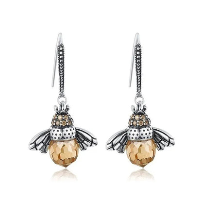 Fashion 925 Sterling Silver Queen Bee Crystal Gemstone Cubic Zirconia Ring Earrings Necklace Bracelet Jewelry Set CZ Charm Women Bridal Engagement Wedding Jewelry Set Gift
