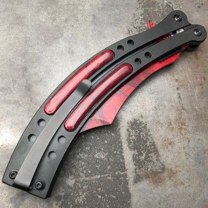 9.5" Tactical CSGO Spring Assisted Folding Open Blade Pocket Knife - Red Ruby