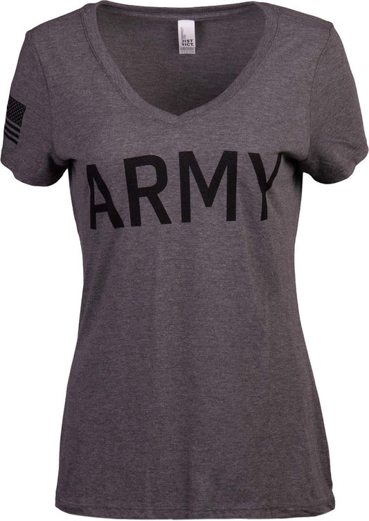 Army Women'S V-Neck | U.S. Military Infantry Sleeve Flag Female Soldier T-Shirt Wife Mom Top