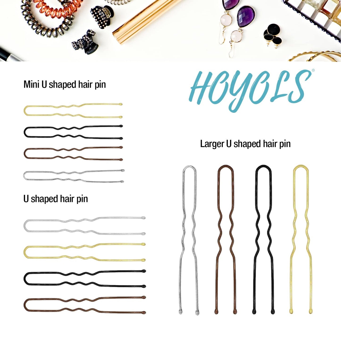 U Shaped Hair Pins, Assorted Size Hair Bobby Pins, Metal Curved Curly Bun Clips Crimped Design with Ball Tips for Women Girls Grips Hairstyle, 150 Count Bulk Pack (Silver)