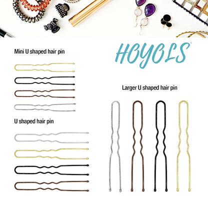 U Shaped Hair Pins, Assorted Size Hair Bobby Pins, Metal Curved Curly Bun Clips Crimped Design with Ball Tips for Women Girls Grips Hairstyle, 150 Count Bulk Pack (Silver)
