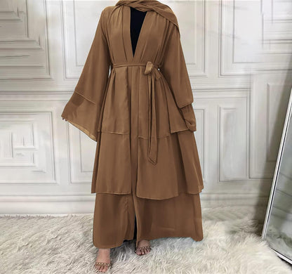 Muslim Abaya Dress for Women - Long Sleeve Islamic Dubai Abaya Cardigan Robe - Middle East Prayer Dress with Hijab