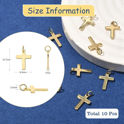 10 Pcs Craft Supplies Real 18K Gold Plated Beads Charms Pendants Cross Charms for Jewelry Making Crafting - WORLD TIME VISITS