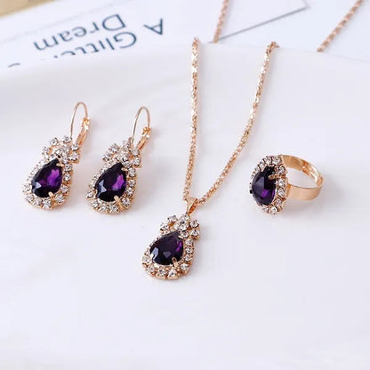 4pcs/set Princess Crown Necklace Set European and American Bridal Engagement Ring Earrings Pendant Exquisite Wedding Jewelry Set