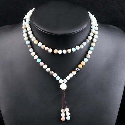 High Quality Men Bracelets 108 Mala Amazonite Beads Natural Stone Elastic Knot Bracelet&Necklace for Women Charms Yoga Jewelry