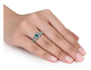 1.20 Carat (ctw) Lab Created Emerald & Created White Sapphire Ring in Yellow Plated Sterling Silver