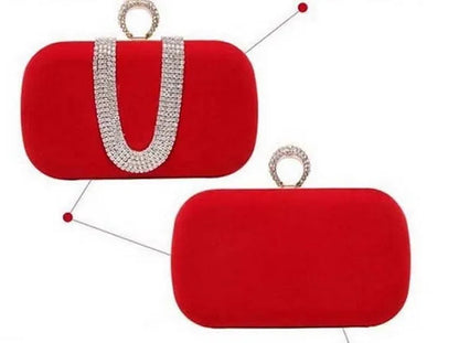 New 2014 Fashion Female Diamond U Shape Diamond Ring Velvet Evening Bag Luxury Finger Clutch Purse Wedding Party Bag with Chain