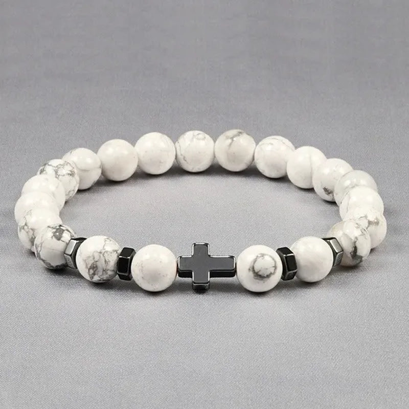 Hot Men Natural Tiger Eye Beads Hematite Cross Bracelets Onyx Meditation Prayer Bead Bracelet Women Stone Yoga Jewelry Homme