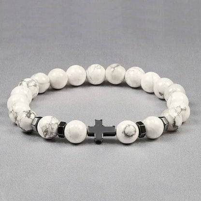 Hot Men Natural Tiger Eye Beads Hematite Cross Bracelets Onyx Meditation Prayer Bead Bracelet Women Stone Yoga Jewelry Homme