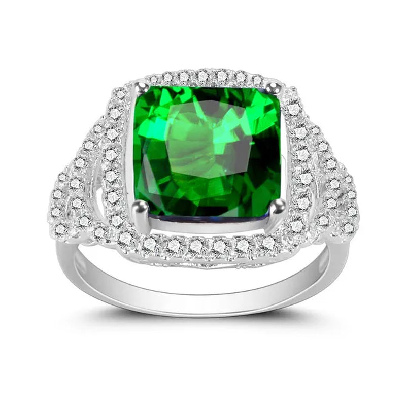 Noble Fashion Accessories Jewelry Princess Cut Sapphire & Emerald & White Topaz Gemstone 100% 925 Sterling Silver Ring Size 6 7 8 9
