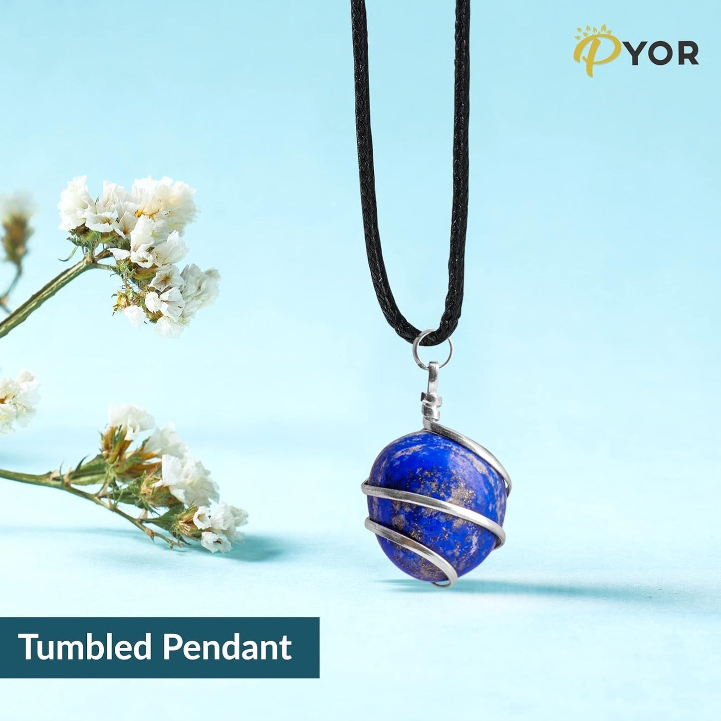 Lapis Lazuli Tumbled Stone Necklace Pendant Handmade Spiritual Jewelry for Women Reiki Chakra Healing Crystal Necklaces Gems Pendants Positive Energy Good Luck Gift Silver Wire Wrapped Crystals