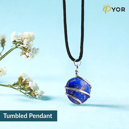 Lapis Lazuli Tumbled Stone Necklace Pendant Handmade Spiritual Jewelry for Women Reiki Chakra Healing Crystal Necklaces Gems Pendants Positive Energy Good Luck Gift Silver Wire Wrapped Crystals