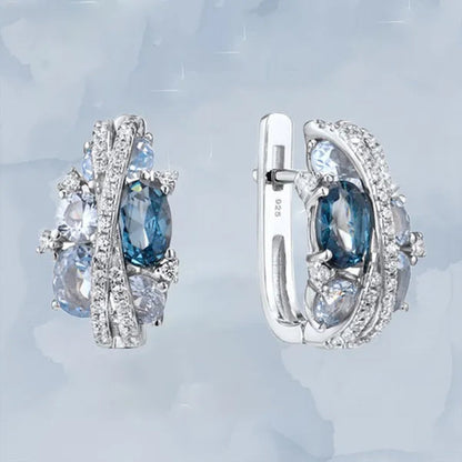 Glamorous Shimmering Blue Spinel with Sapphire Zircon Hoop Earrings Romantic Valentine'S Day Birthday Gift Bridal Wedding Earring Party Anniversary Gift Cubic Zirconia Fine Jewelry