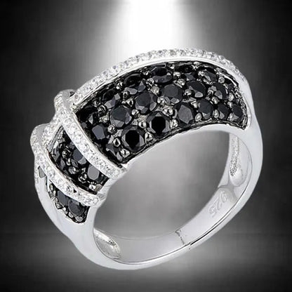 Fashion Women Creative Cross Cross Zircon Ring Black and White Bicolor Zircon Ring Engagement Rings for Women Princess Jewelry Lovely Girl Birthday Party Anniversary Gift Size: 5-11