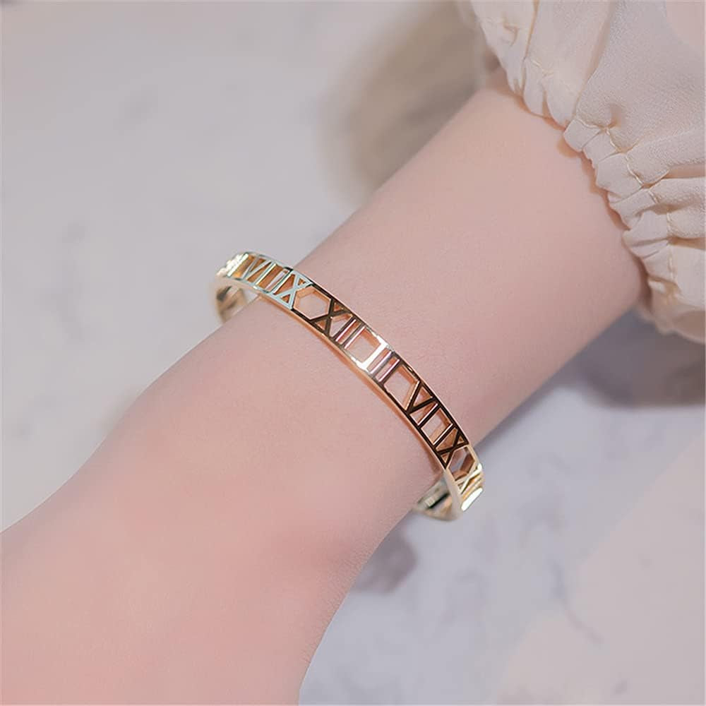 Roman Numeral Series Hollow Carved Bracelet - Fashionable Women'S Three-Color Roman Bracelet