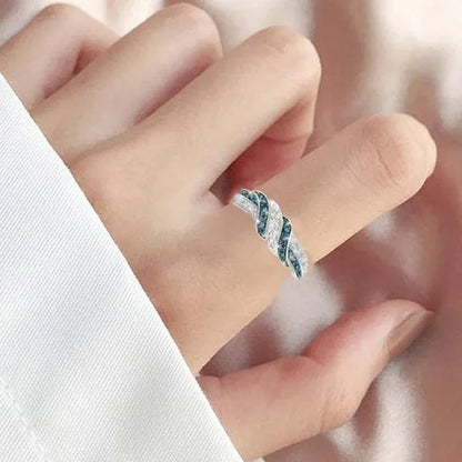 Simple Romantic 925 Silver Plated Women Ring Elegant Aquamarine White Sapphire Wedding Engagement Rings for Women