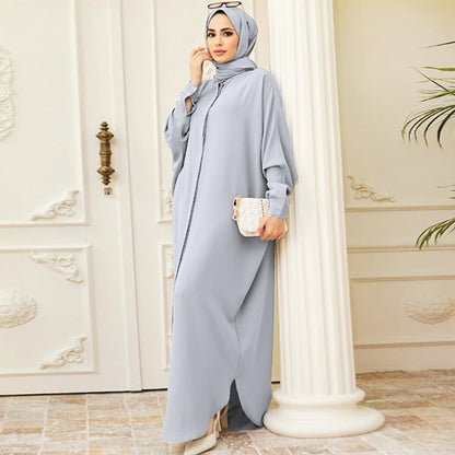 Women Abayas Dubai Kaftan Henley Shirt Prayer Maxi Dress Muslim Batwing Sleeve Ramadan Islamic Clothes