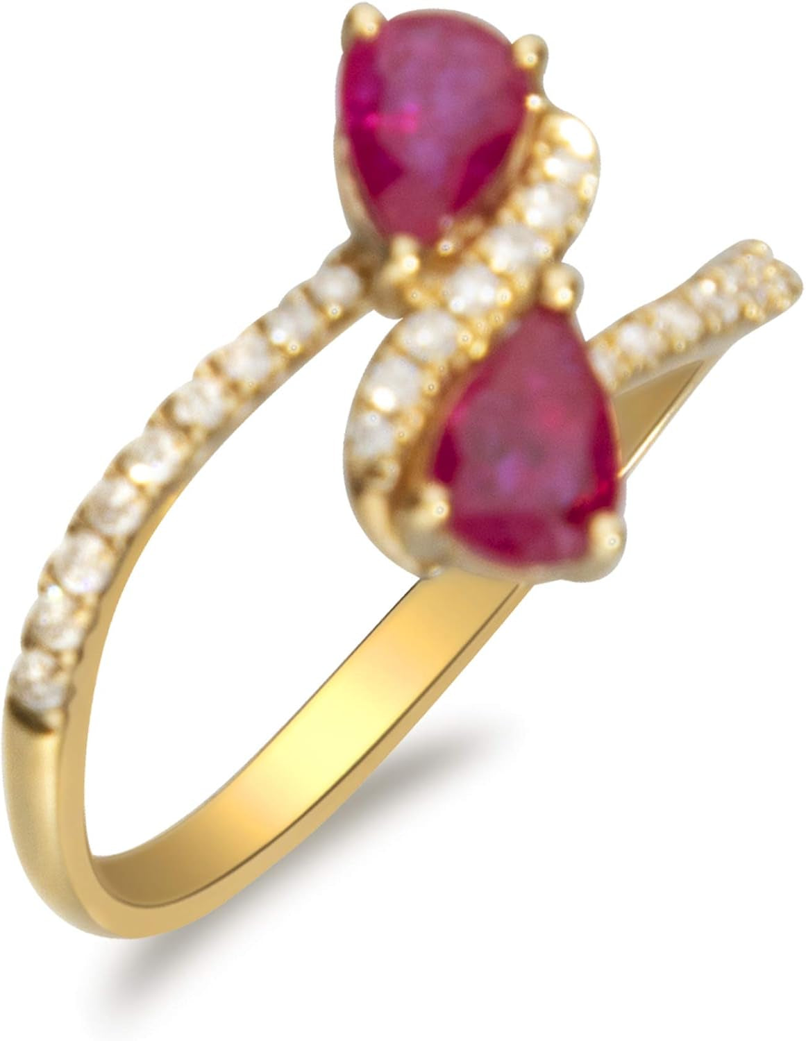 10K Yellow Gold Mozambique Genuine Ruby Ring with Diamonds for Women | Ethically, Authentically & Organically Sourced (Pear-Cut) Shaped Ruby Hand-Crafted Jewelry for Her | Ruby Ring for Women