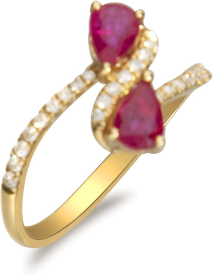 10K Yellow Gold Mozambique Genuine Ruby Ring with Diamonds for Women | Ethically, Authentically & Organically Sourced (Pear-Cut) Shaped Ruby Hand-Crafted Jewelry for Her | Ruby Ring for Women