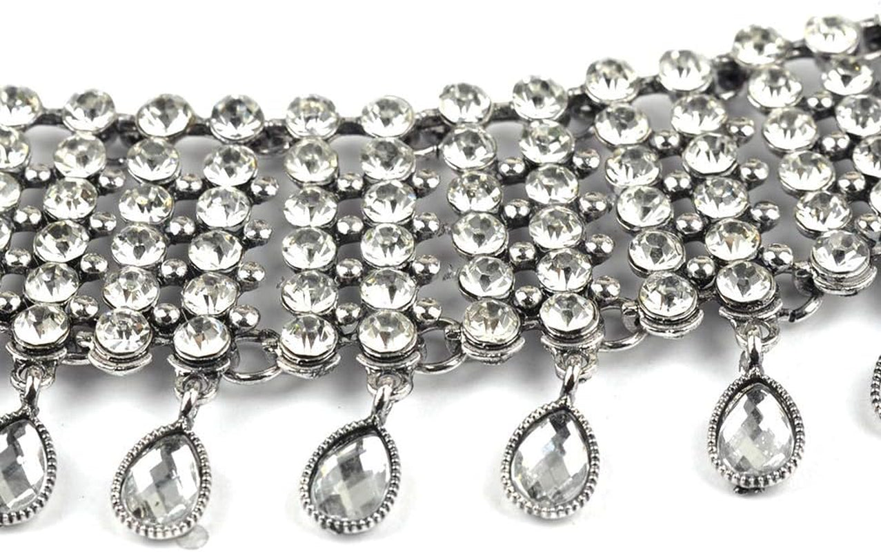 Vintage Boho Full Rhinestones Necklaces Tassel Jewelry Set Layered Pendant Statement Chunky Chain Necklace for Women and Girls