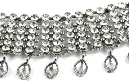 Vintage Boho Full Rhinestones Necklaces Tassel Jewelry Set Layered Pendant Statement Chunky Chain Necklace for Women and Girls