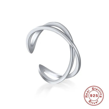 Sterling 925 Silver Open Adjustable Ring Women Female's X Cross Shape Zircon Ring Girls' Gold Color Simple Finger Jewelry