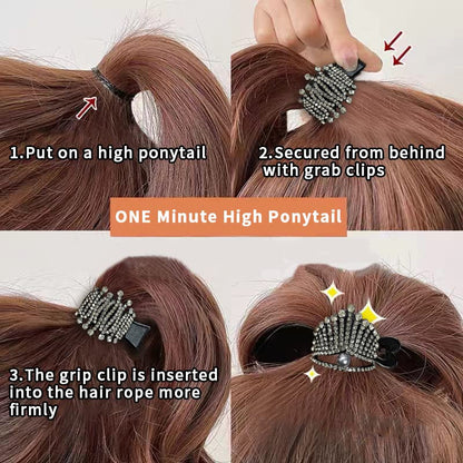 1.77Inch Small Hair Claw Clips for High Ponytail, Rhinestone Shark Hair Clips for Women Thick Long Hair (Black,Pack of 3)