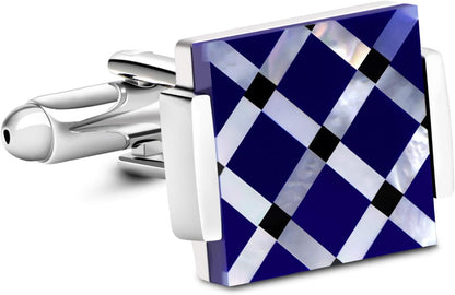 Business Wedding Mother of Pearl Cufflinks for Men Unique Onyx Stripe Tuxedo Cuff Links Mens