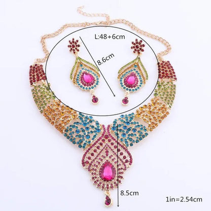 Luxury Women'S Elegant Austrian Crystal Statement Necklace Earrings Bridal Party Jewelry Set for Wedding Dress