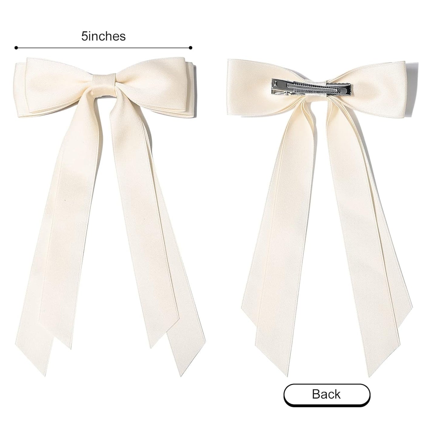 2PCS Silky Satin Hair Bows Hair Clip Beige Hair Ribbon Ponytail Holder Accessories Slides Metal Clips Hair Bow for Women Girls Toddlers Teens Kids