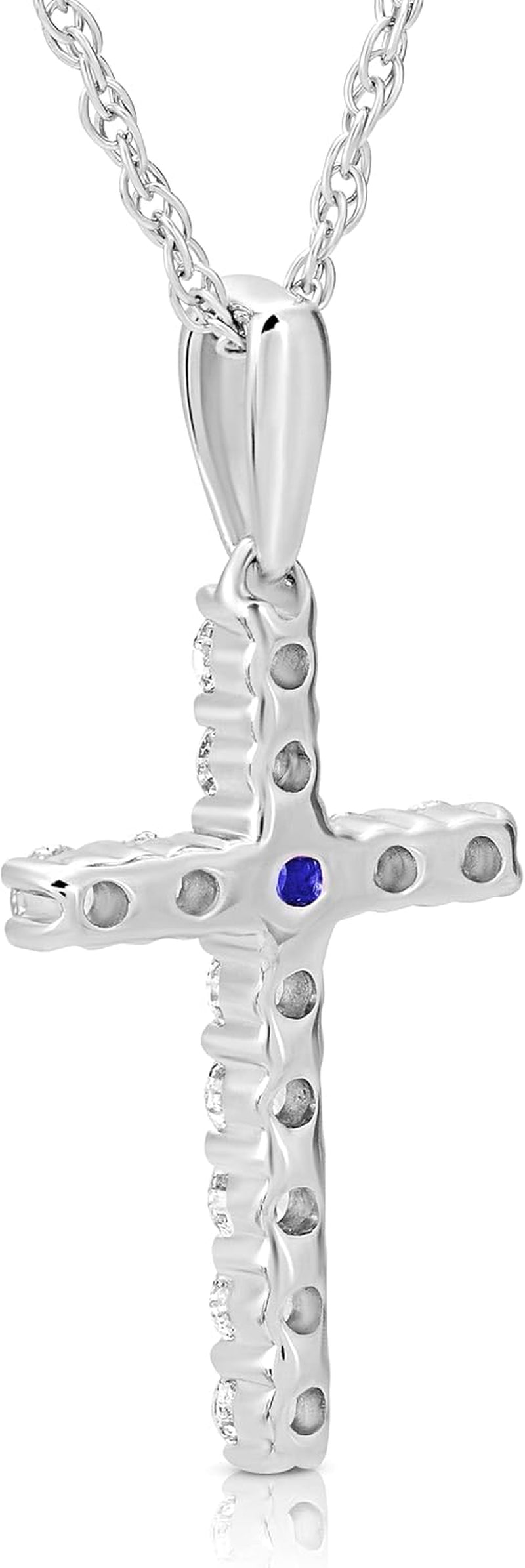 14K Gold Diamond and Created Blue Sapphire Cross Pendant with Sterling Silver Rope Chain Necklace (1/4 Cttw, I-J Color, I2-I3 Clarity), 18"