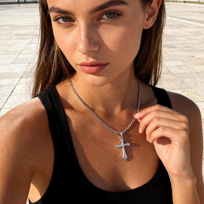 Gold Cross Necklace for Men,14K Gold Plated Cross Pendant Necklace Cuban Chain Stainless Steel Cross Necklace Faith Cross Jewelry Gift Minimalist Trendy Pendant Necklaces